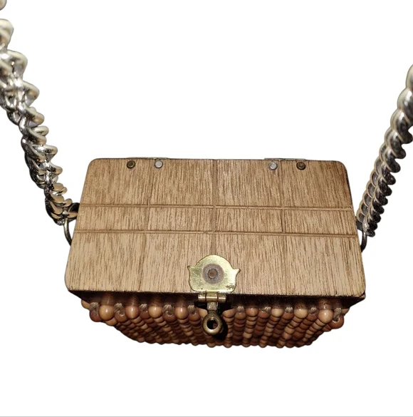 Wooden Beaded Purse With Chain Strap VINTAGE 1960'S Japan - Picture 4 of 6